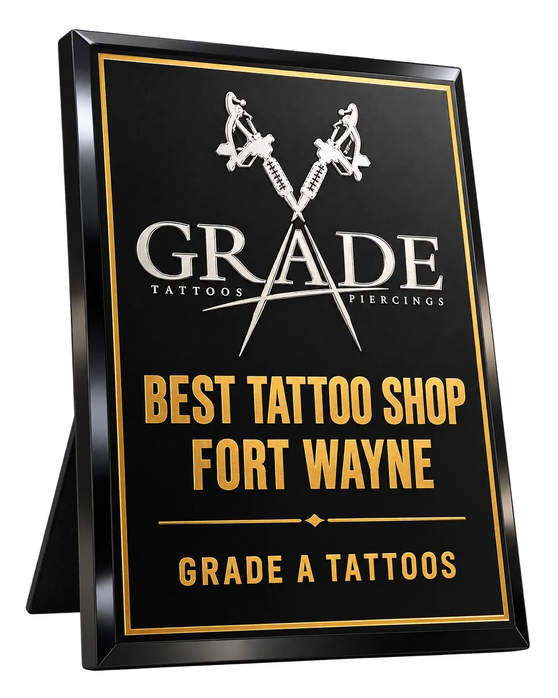 Best Tattoo Shop Fort Wayne award plaque for Grade A Tattoos