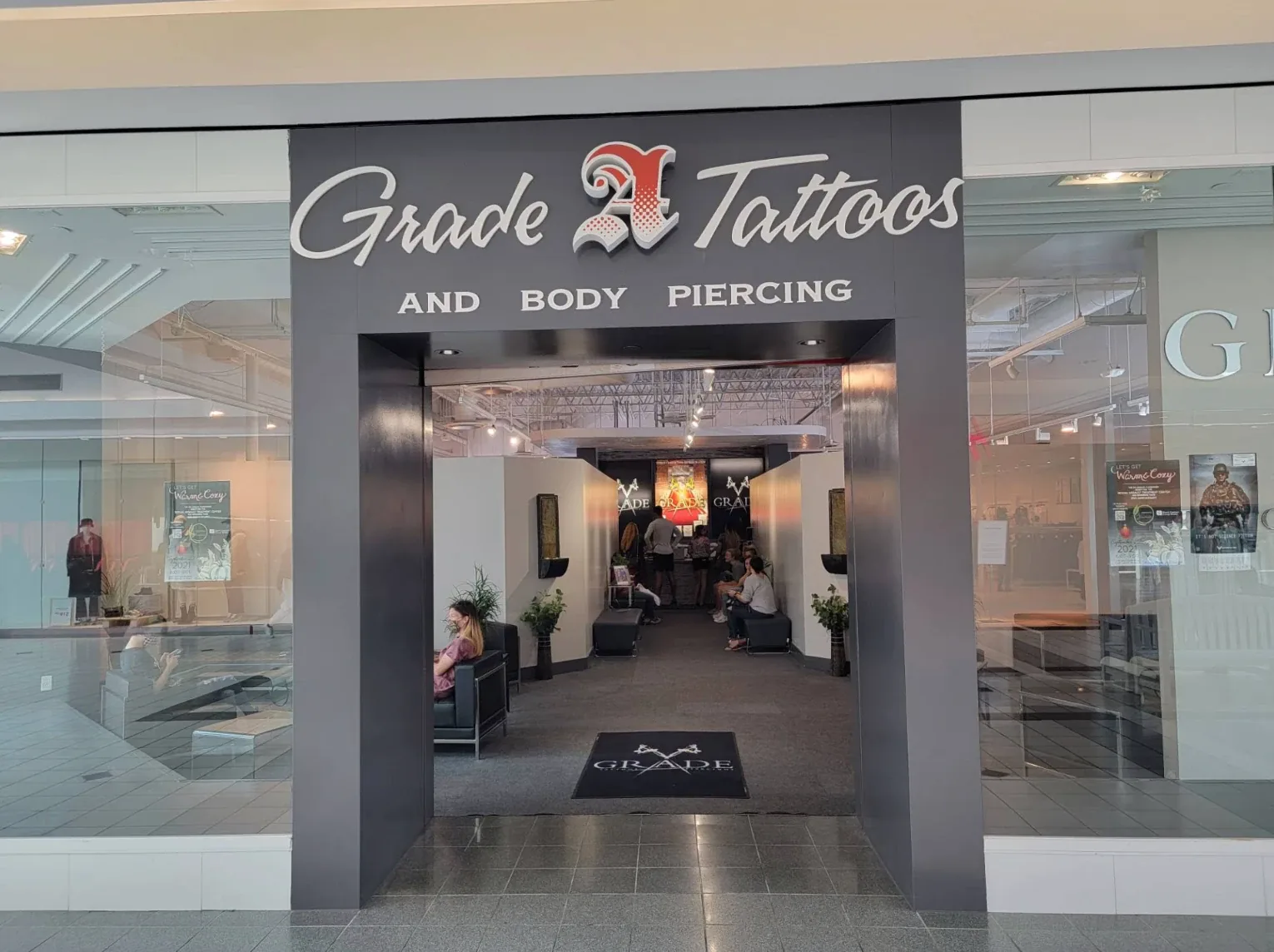 Grade A Tattoos and Body Piercing storefront inside Glenbrook Square Mall